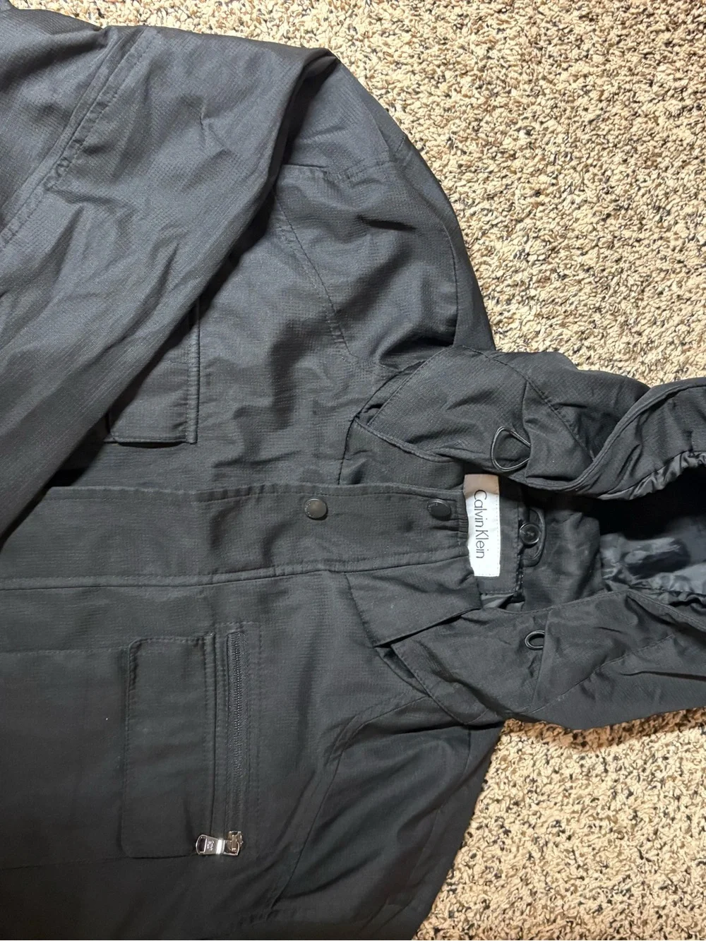 CALVIN KLEIN MEN'S LARGE 3 IN 1 BLACK COAT JACKET HOOD WATER RESISTANT